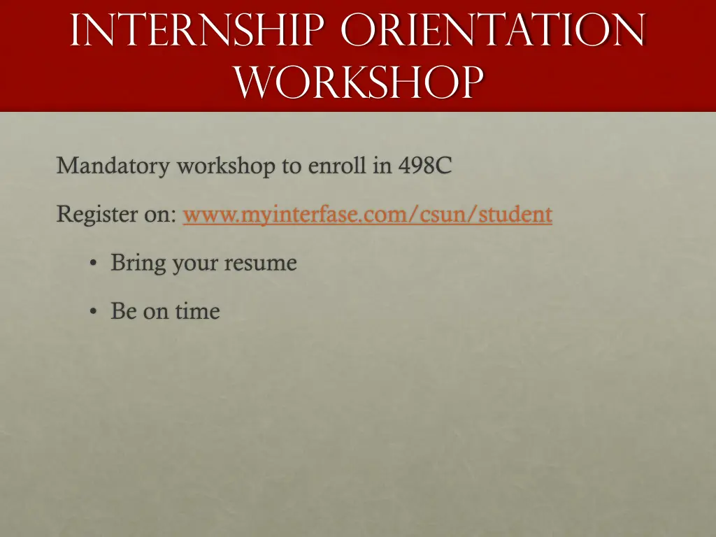 internship orientation workshop