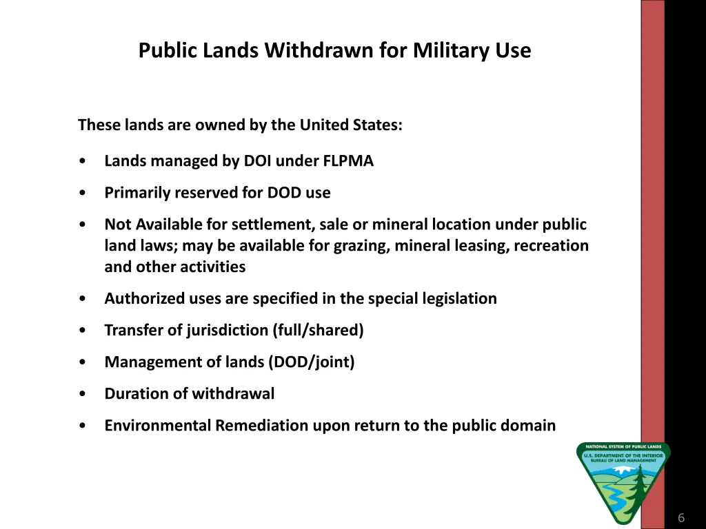 public lands withdrawn for military use