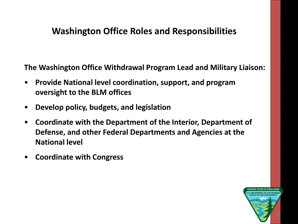 washington office roles and responsibilities