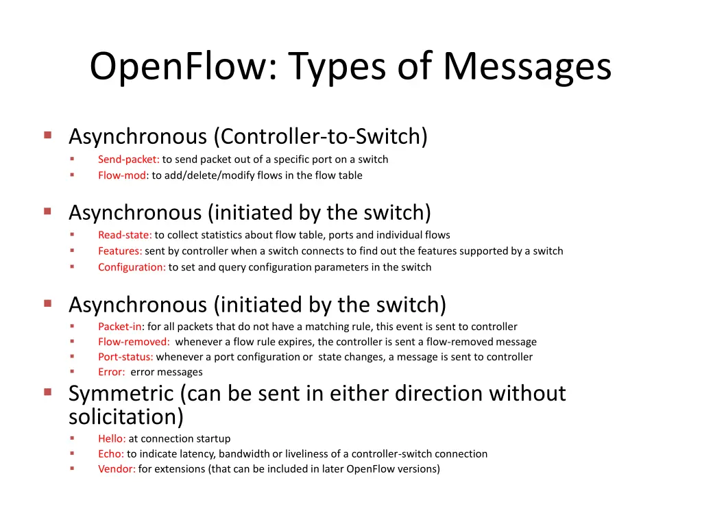 openflow types of messages