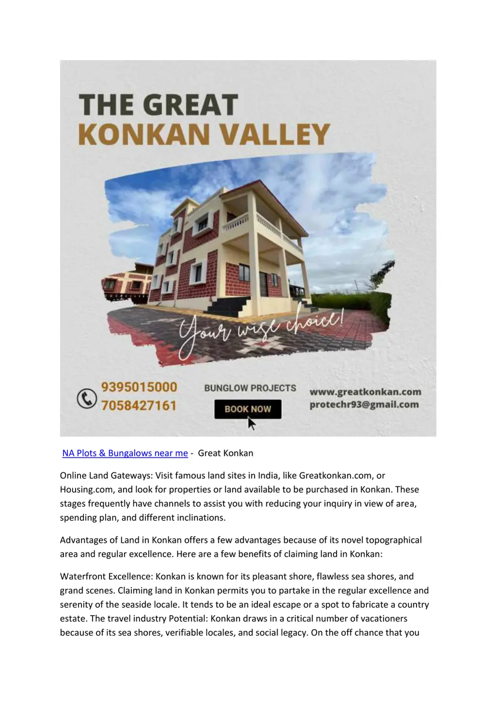 na plots bungalows near me great konkan