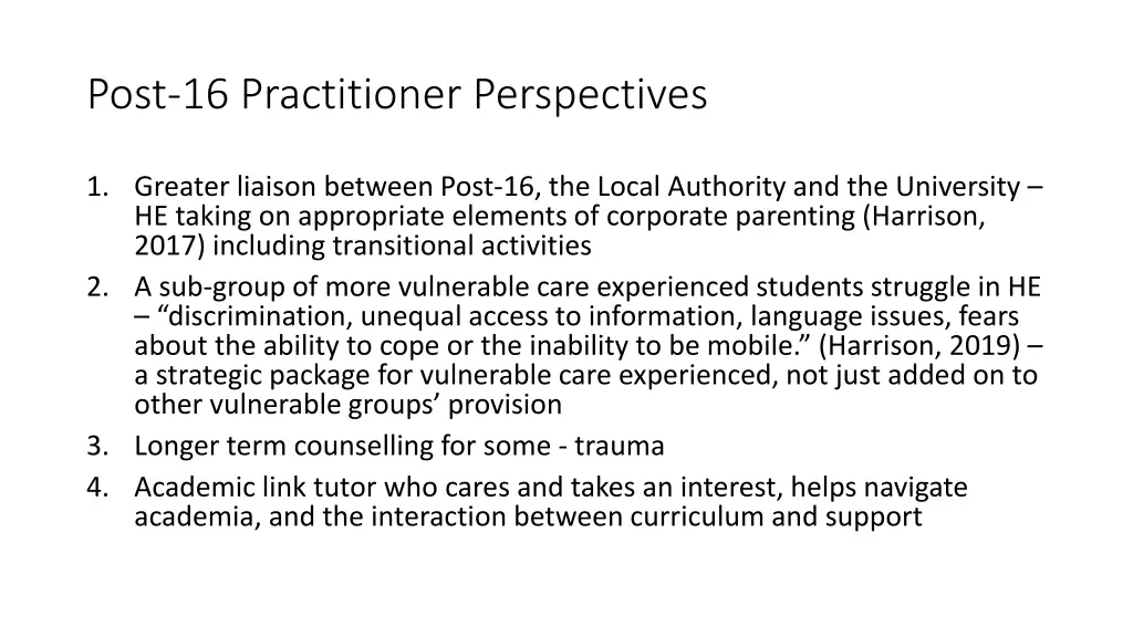 post 16 practitioner perspectives