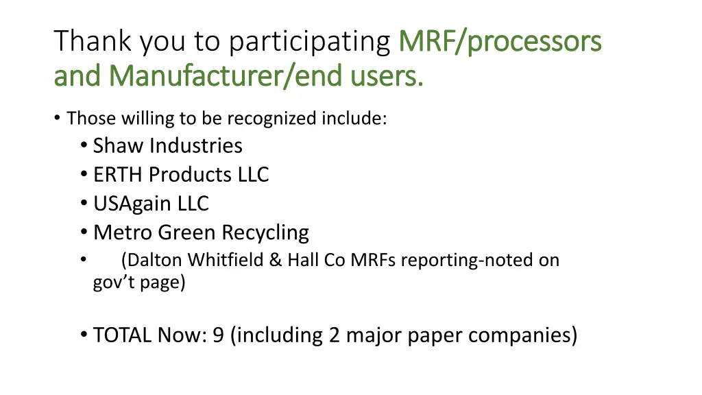 thank you to participating mrf processors