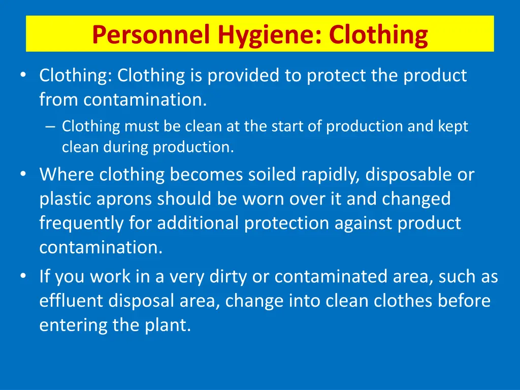 personnel hygiene clothing