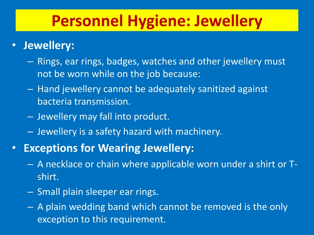 personnel hygiene jewellery