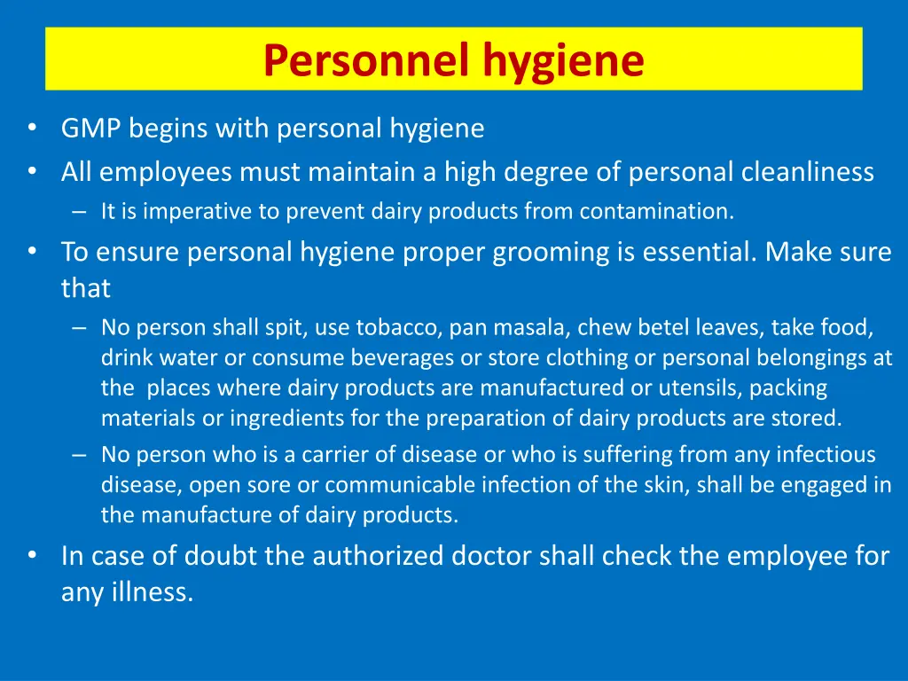 personnel hygiene