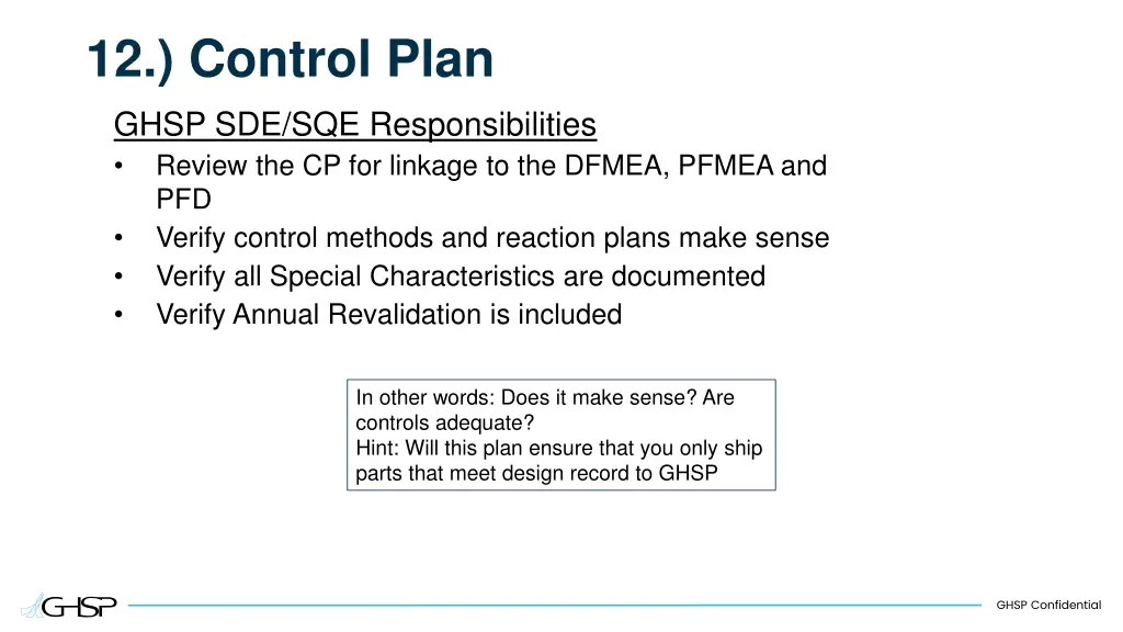 12 control plan ghsp sde sqe responsibilities