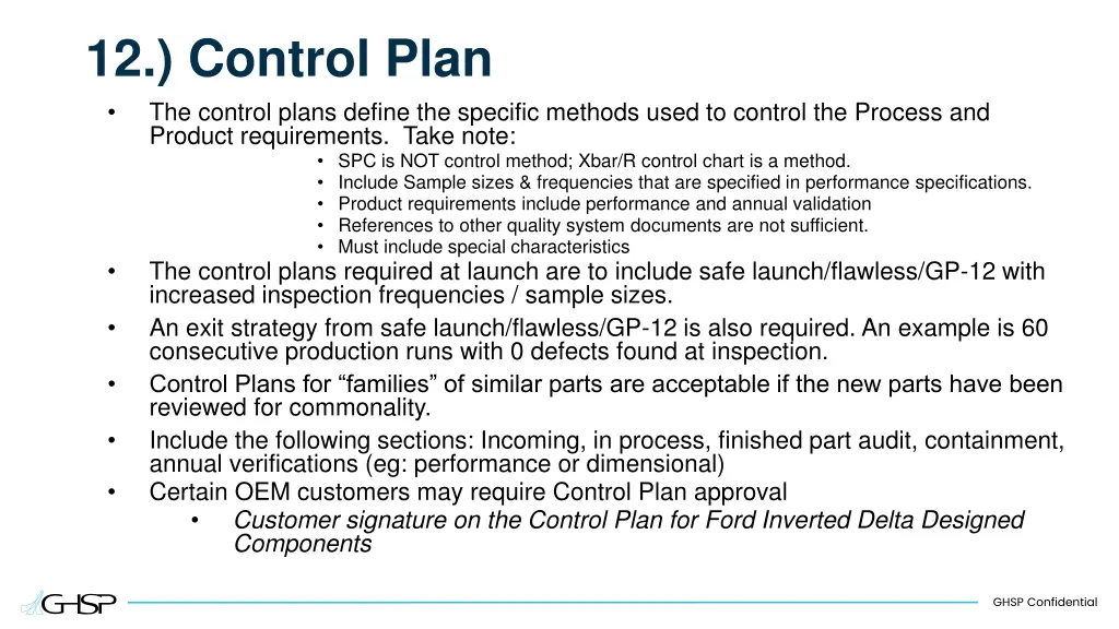 12 control plan the control plans define