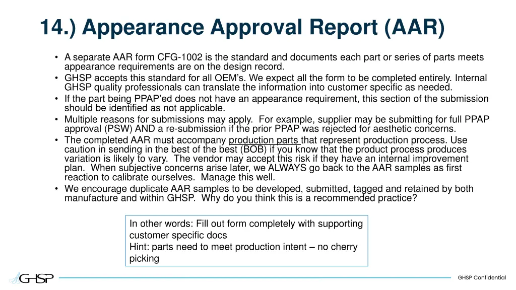 14 appearance approval report aar