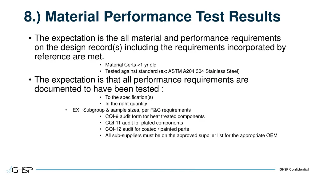 8 material performance test results