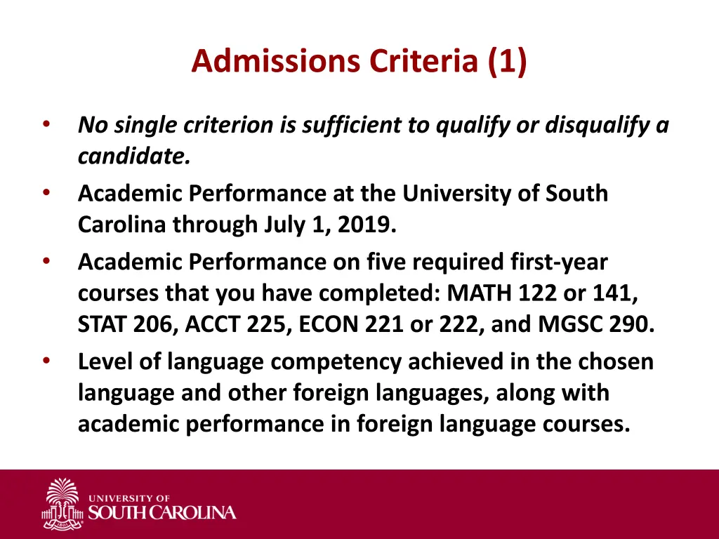 admissions criteria 1