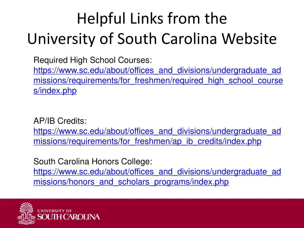 helpful links from the university of south