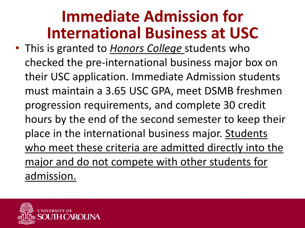 immediate admission for international business