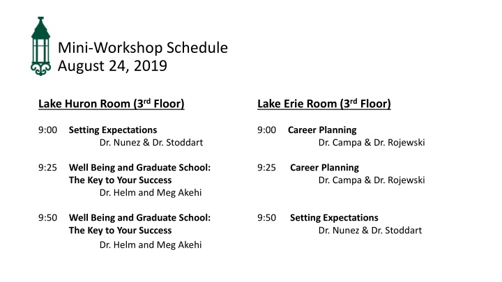 mini workshop schedule august 24 2019