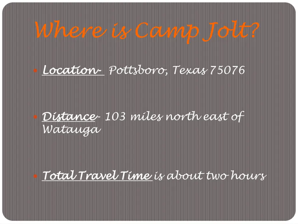 where is camp jolt