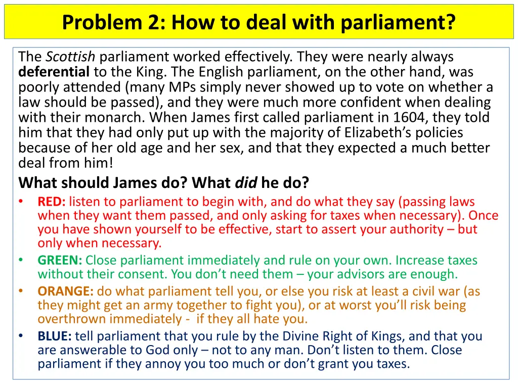 problem 2 how to deal with parliament