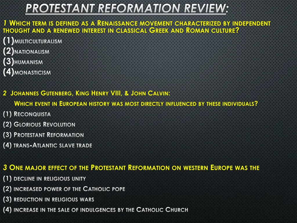 protestant reformation review 1 w hich term