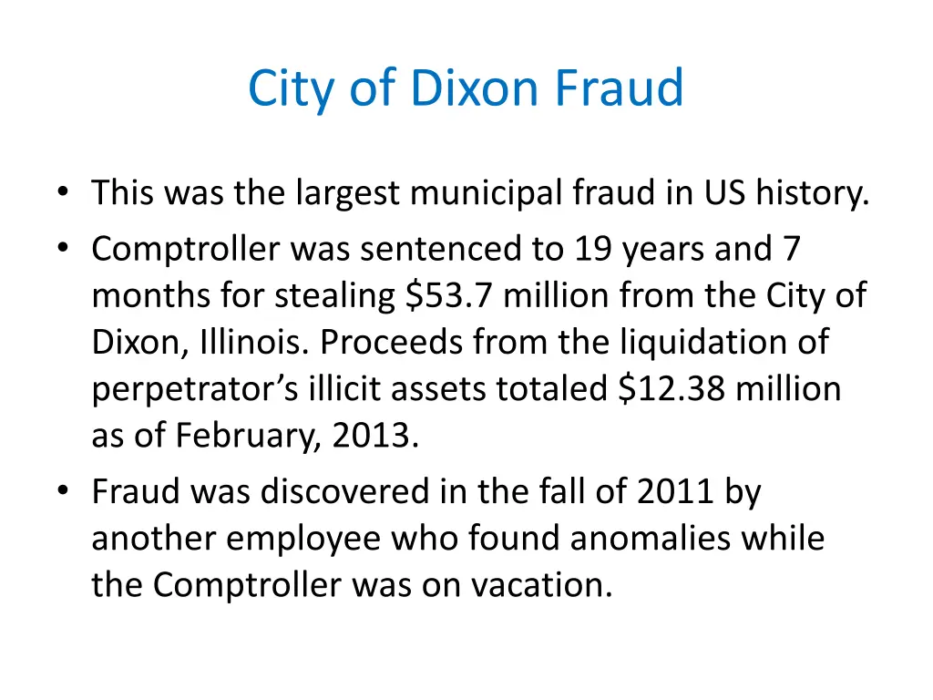 city of dixon fraud