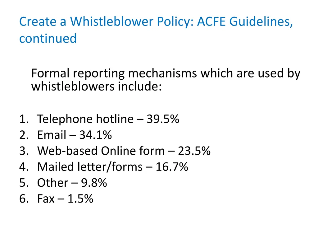 create a whistleblower policy acfe guidelines 1