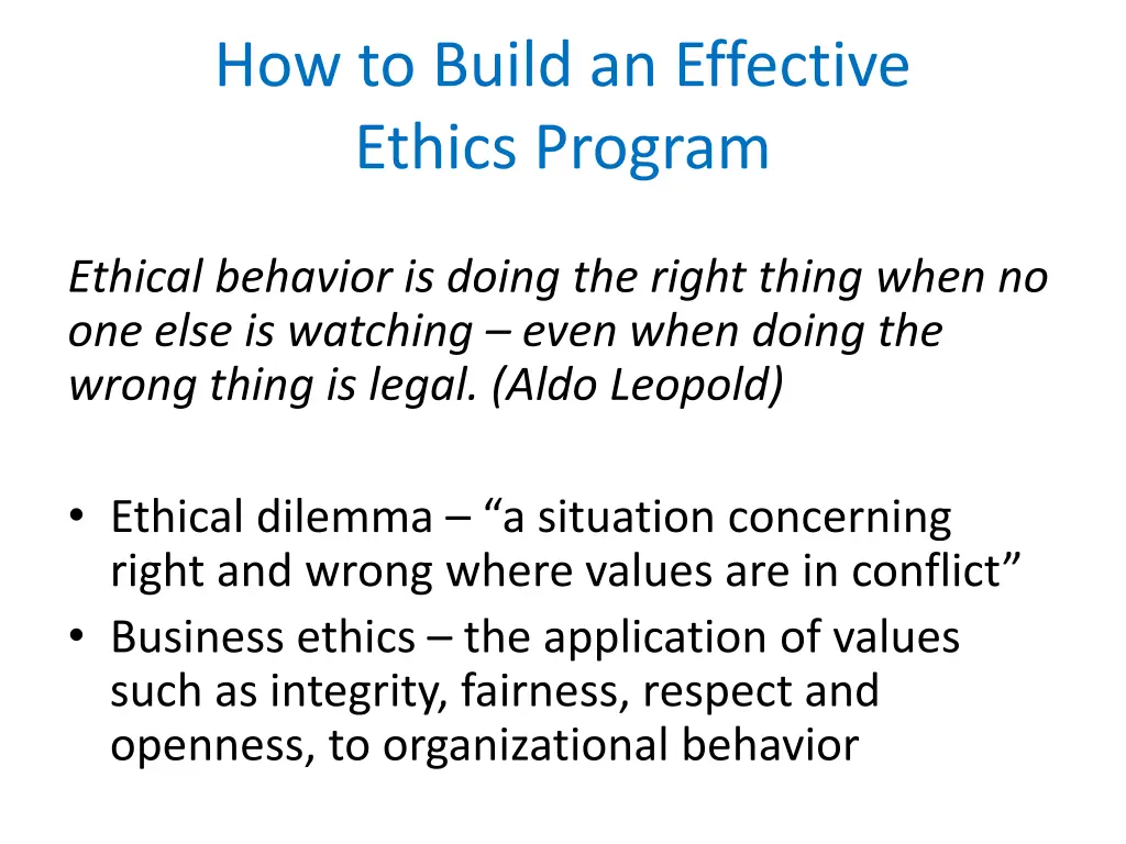 how to build an effective ethics program