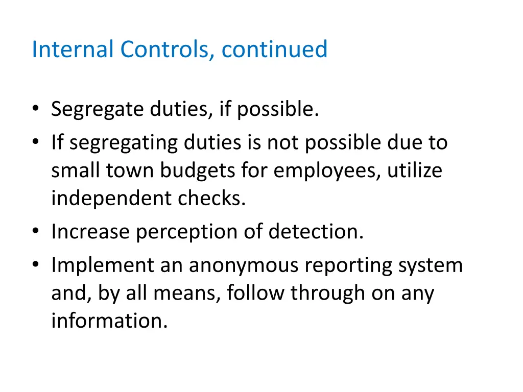 internal controls continued