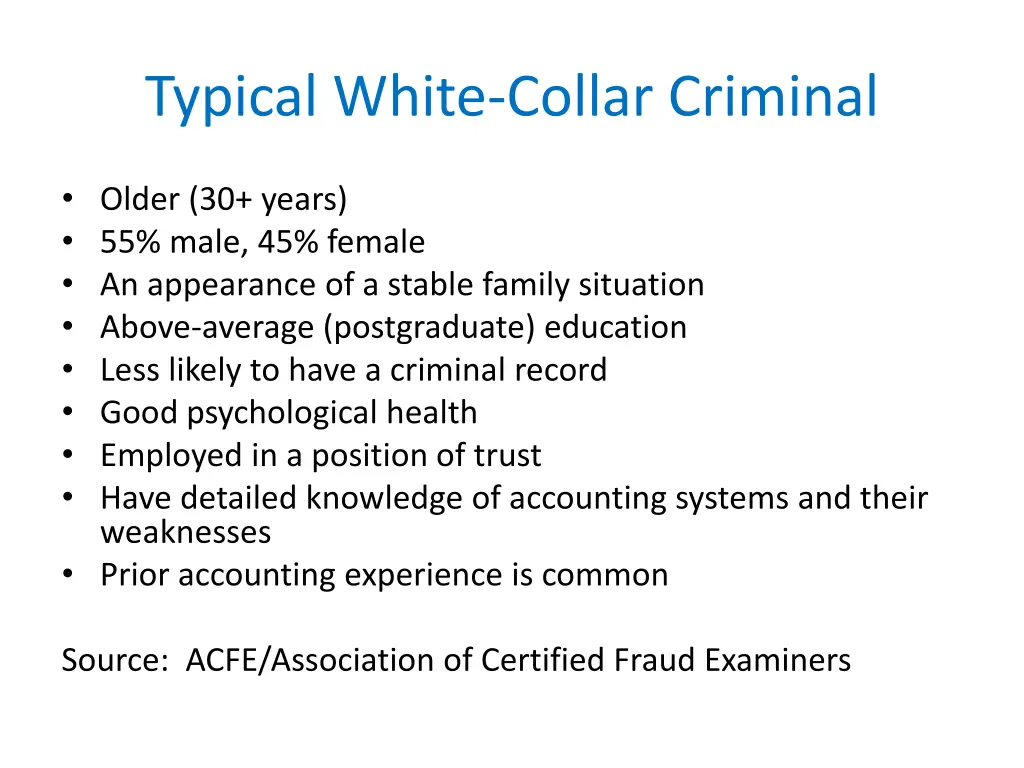 typical white collar criminal