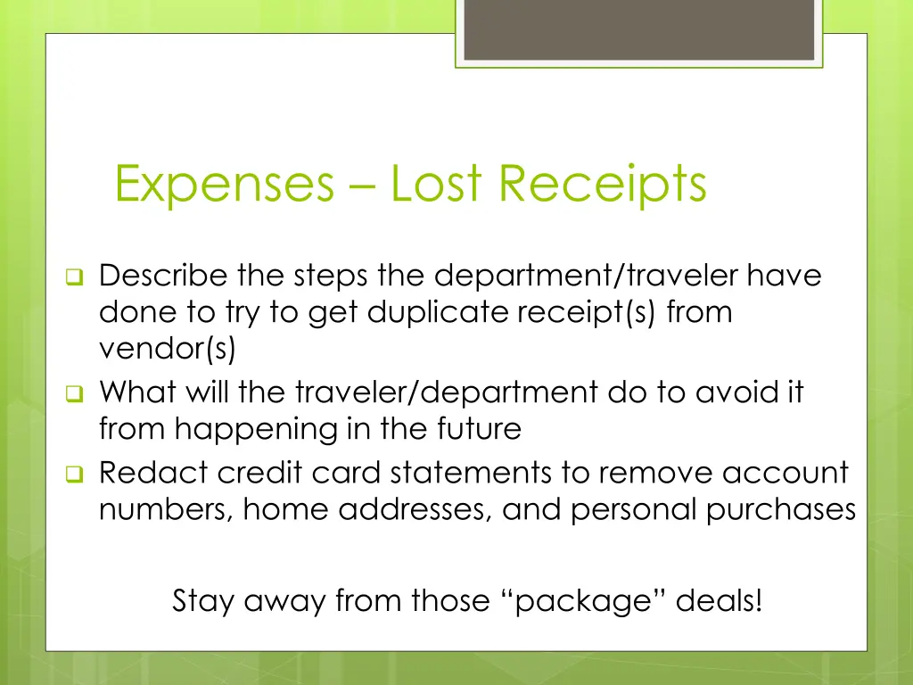 expenses lost receipts