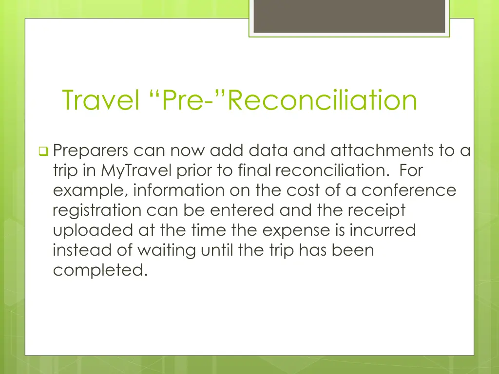 travel pre reconciliation