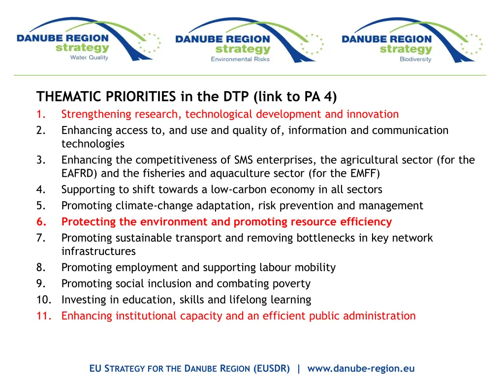 thematic priorities in the dtp link