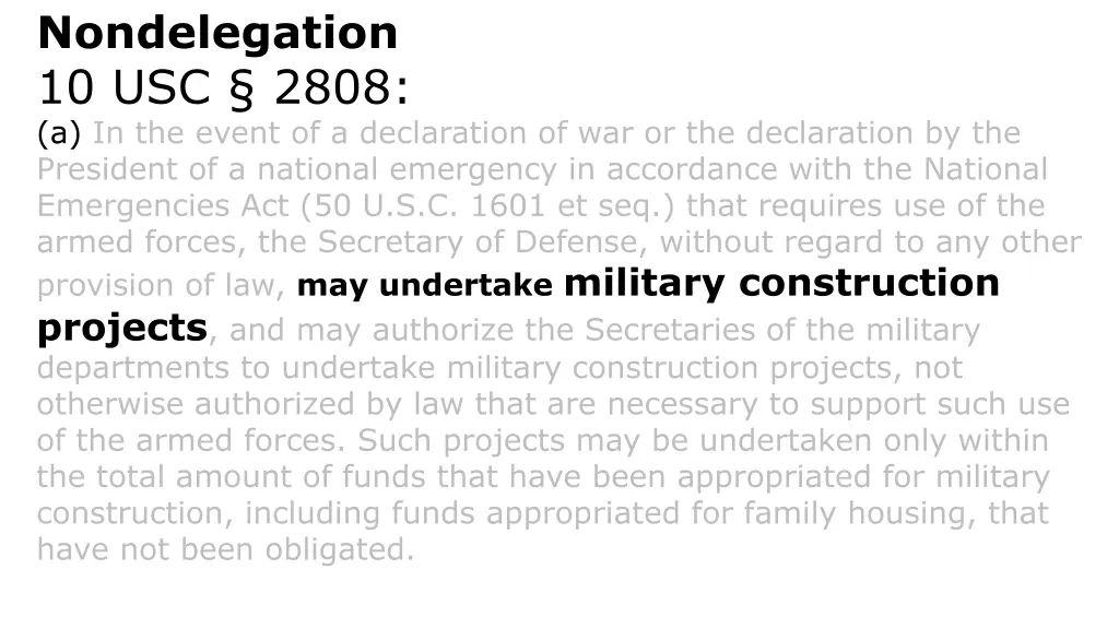 nondelegation 10 usc 2808 a in the event 2