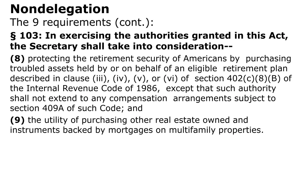 nondelegation the 9 requirements cont 2