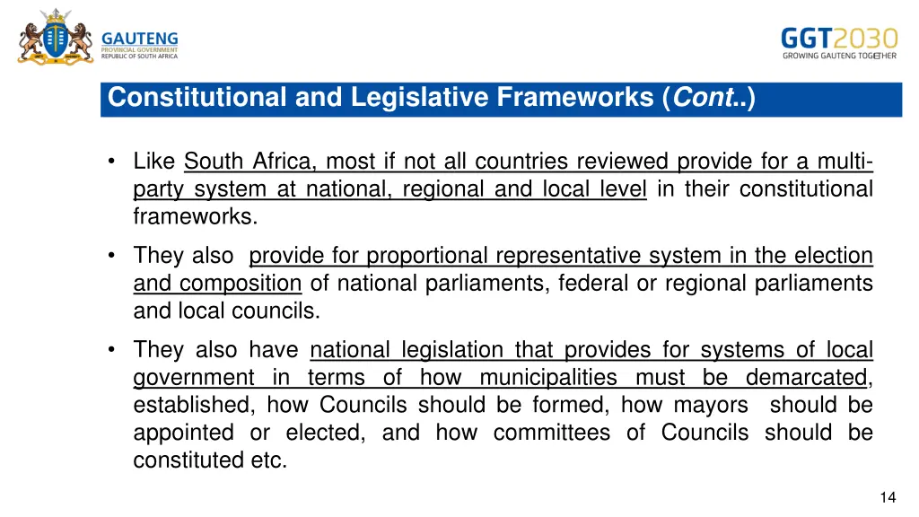 constitutional and legislative frameworks cont