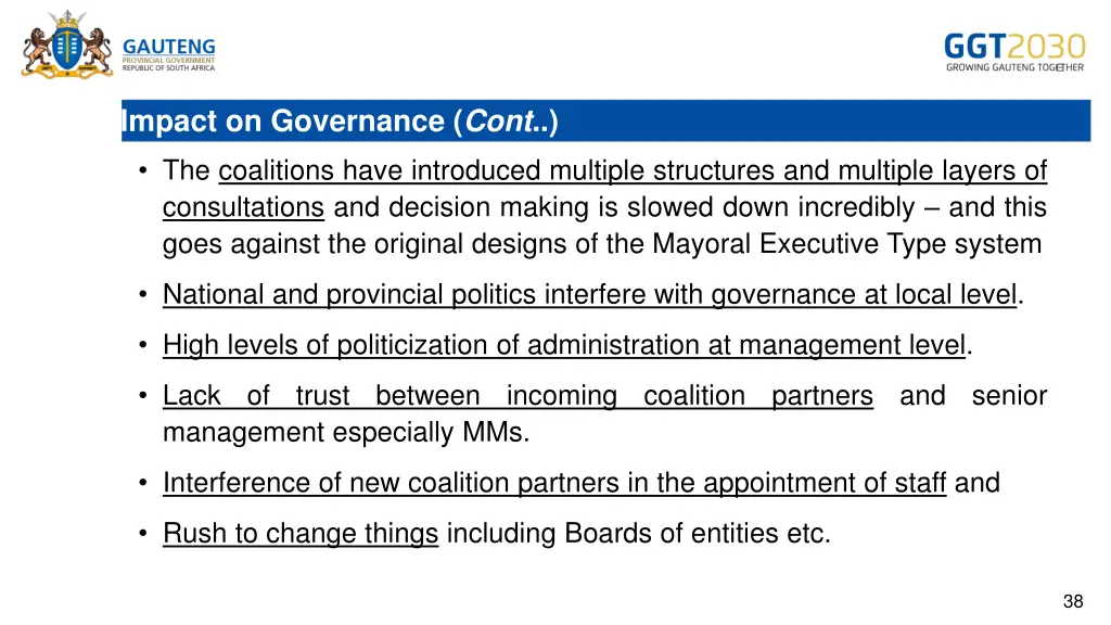 impact on governance cont 1