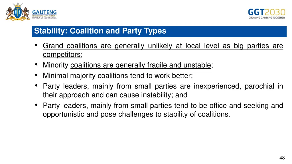 stability coalition and party types