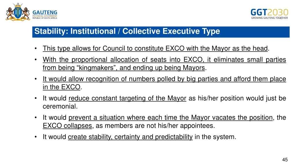 stability institutional collective executive type