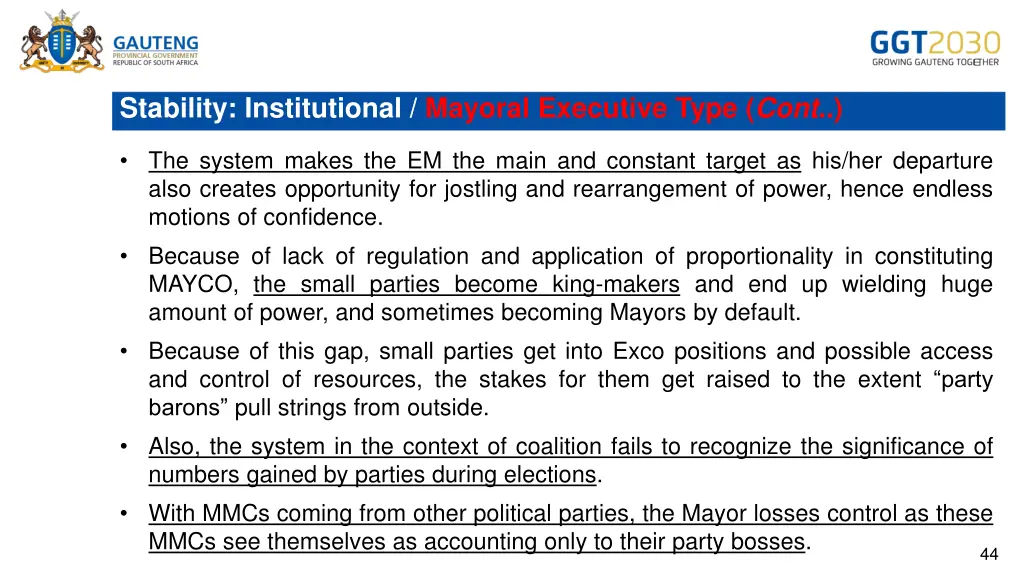 stability institutional mayoral executive type 1