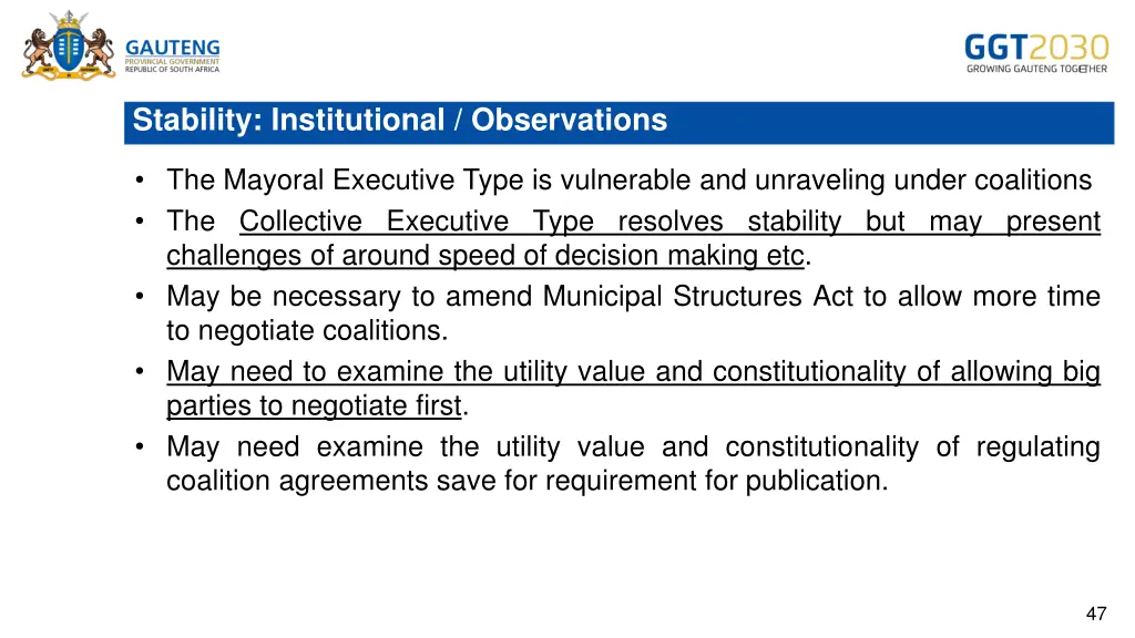 stability institutional observations