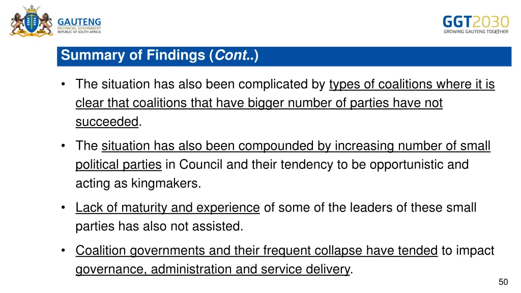 summary of findings cont