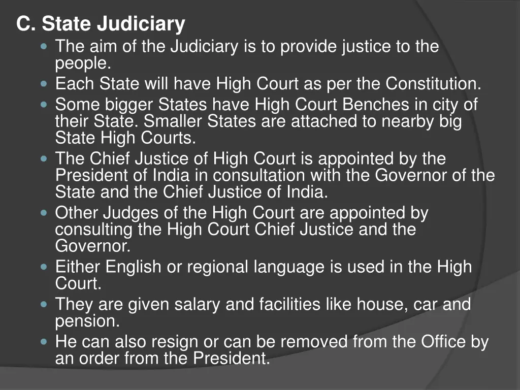 c state judiciary the aim of the judiciary