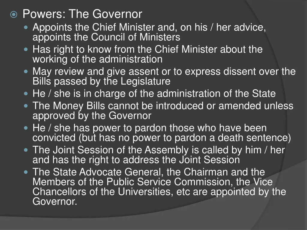 powers the governor appoints the chief minister