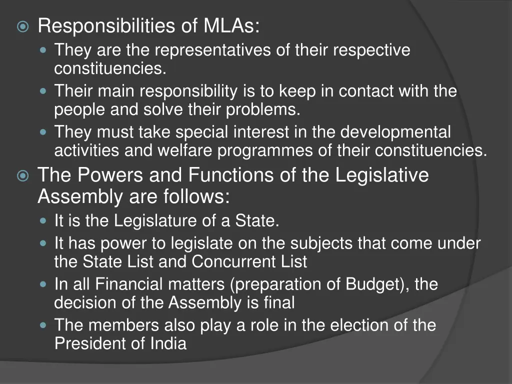 responsibilities of mlas they