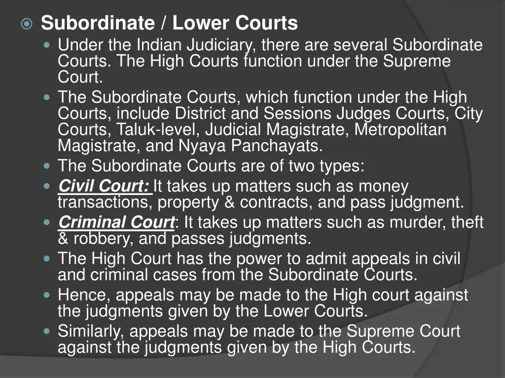 subordinate lower courts under the indian