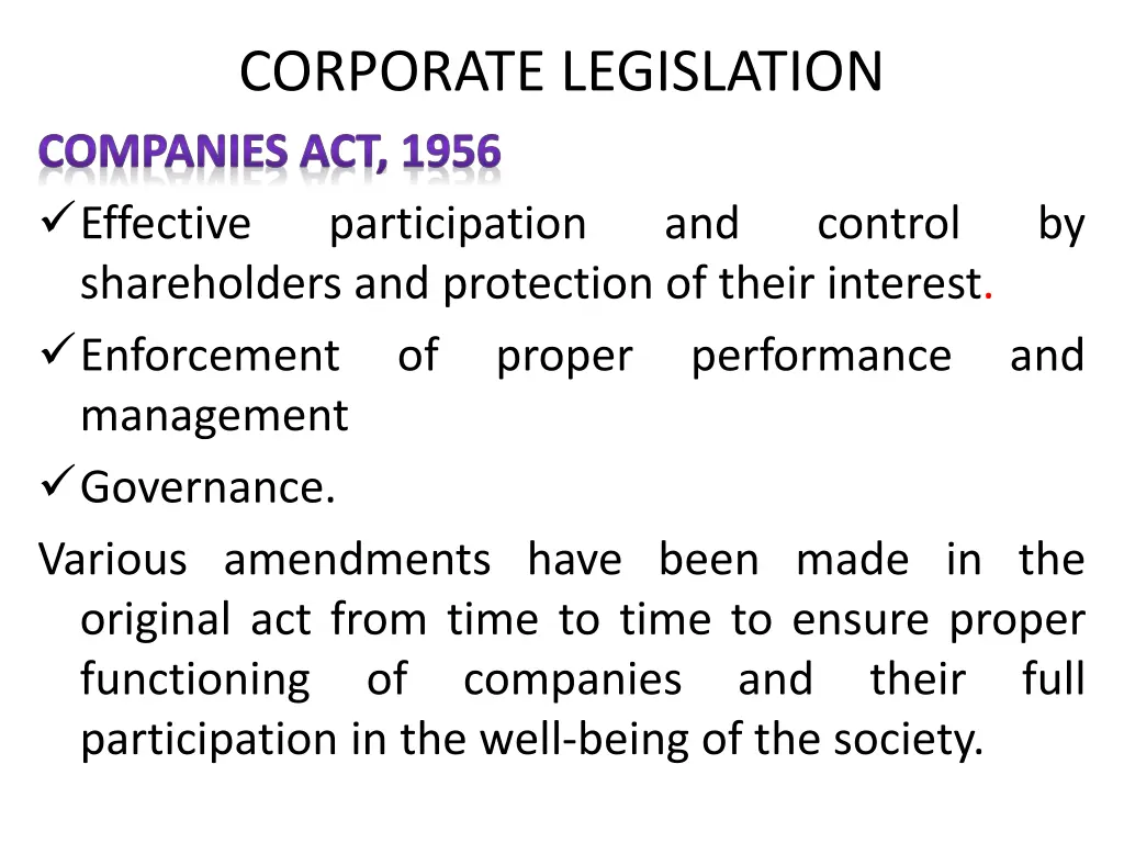 corporate legislation companies act 1956 1