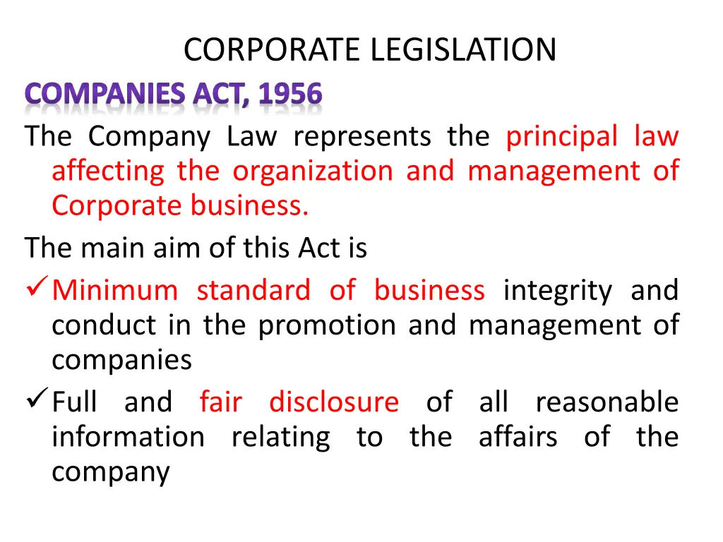 corporate legislation companies act 1956