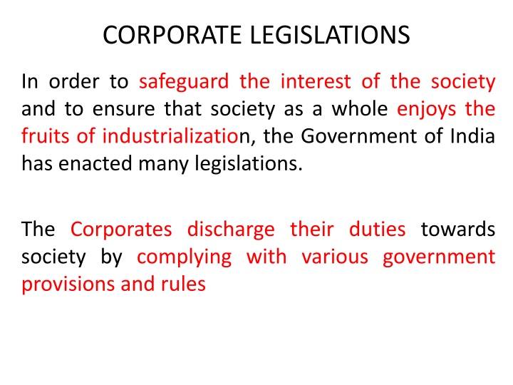 corporate legislations