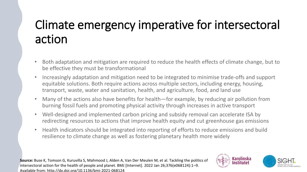 climate emergency imperative for intersectoral