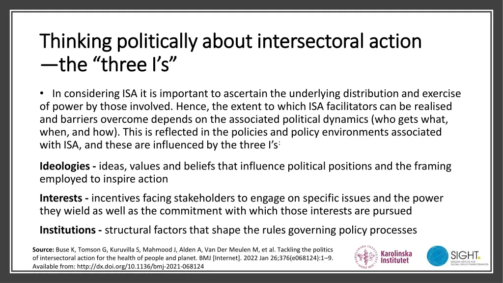 thinking politically about intersectoral action