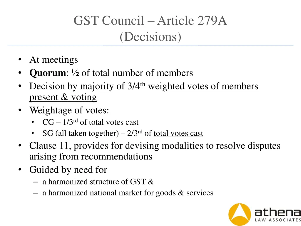 gst council article 279a decisions