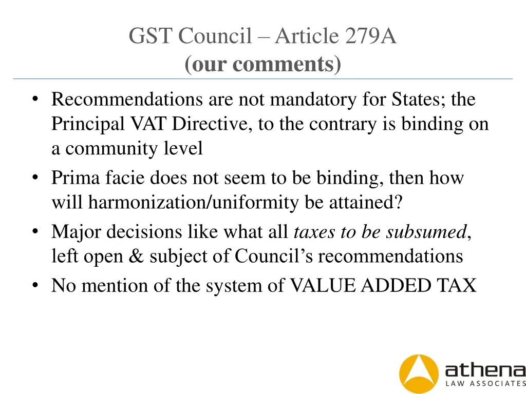 gst council article 279a our comments