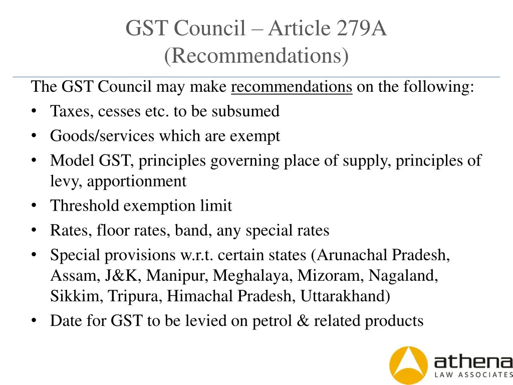 gst council article 279a recommendations